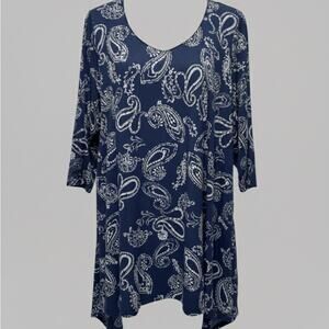 👚 Woman Within Navy and White Paisley Tunic